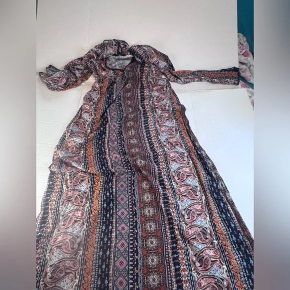 Boho Paisley Maxi Dress Long Sleeve Festival Bohemian Large - Picture 9 of 15